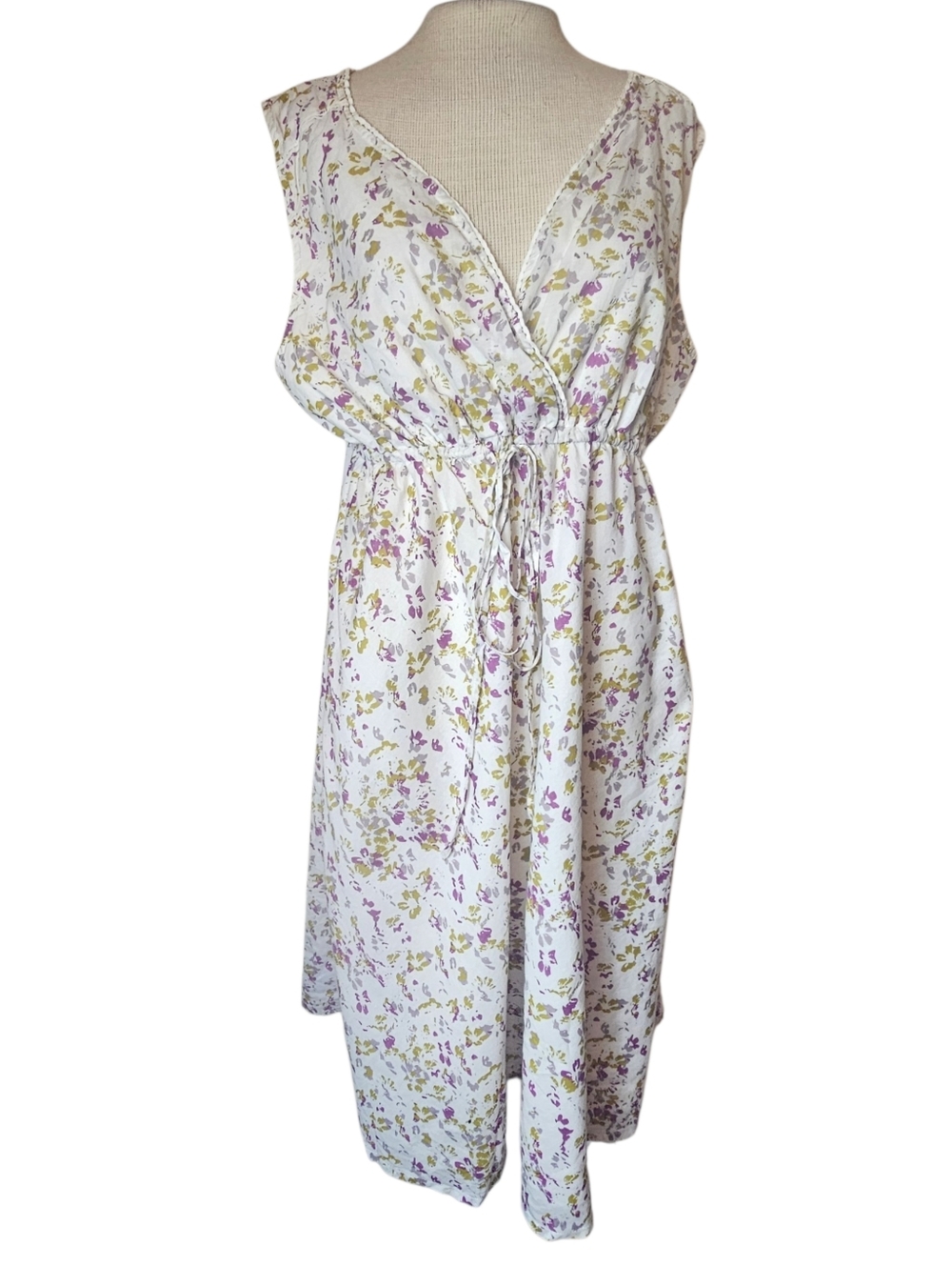 Eddie Bauer Floral V-Neck Dress Size XXL 100% Cotton Cottagecore Prairie Boho